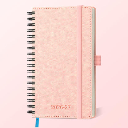 IN-LUXPRO Planner 2026-2027 Daily Weekly and Monthly,6.5"x3.75",18 Months Spiral Bound Calendar Agenda with Self-adhesive Pen Holder,2026 Academic Plan with Vegan Leather Soft Cover,Pink