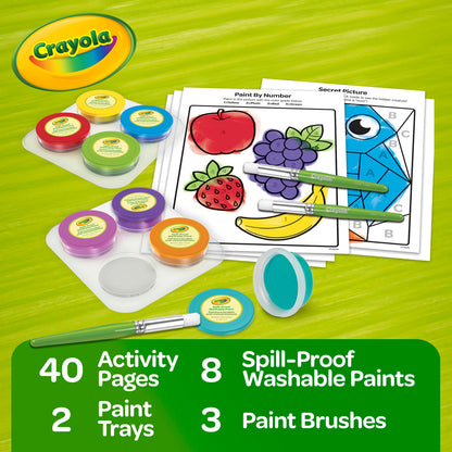 Crayola Spill Proof Paint Set (8ct), Washable Toddler Paint Kit, With Brushes, Pots, Activity Pages, Arts & Crafts Kit, Gift for Toddlers, Ages 3+