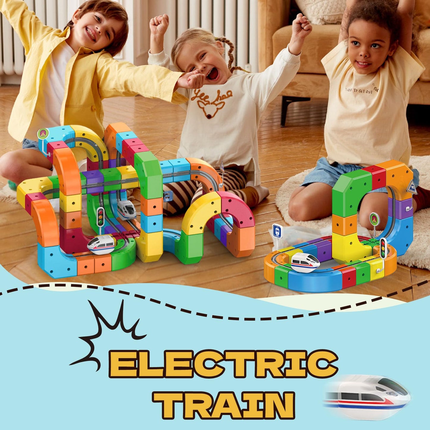 Electric Magnetic Train Track Sets,Building Toy Train Track，Magic Cars Sets,Gravity Defying 3D Embedded Layouts & Motorized Car,for 3-7 Years Old Toddler Boys and Girls Birthday (123PCS-Two Cars)
