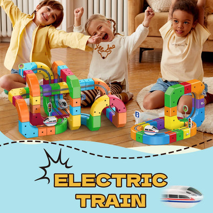 Electric Train Track Sets,DIY Race Car Track,Building Toy Train Track，Magic Cars Sets,Gravity Defying 3D Embedded Layouts & Motorized Car,for 3-8 Years Old Toddler Boys and Girls Birthday (81PCS)