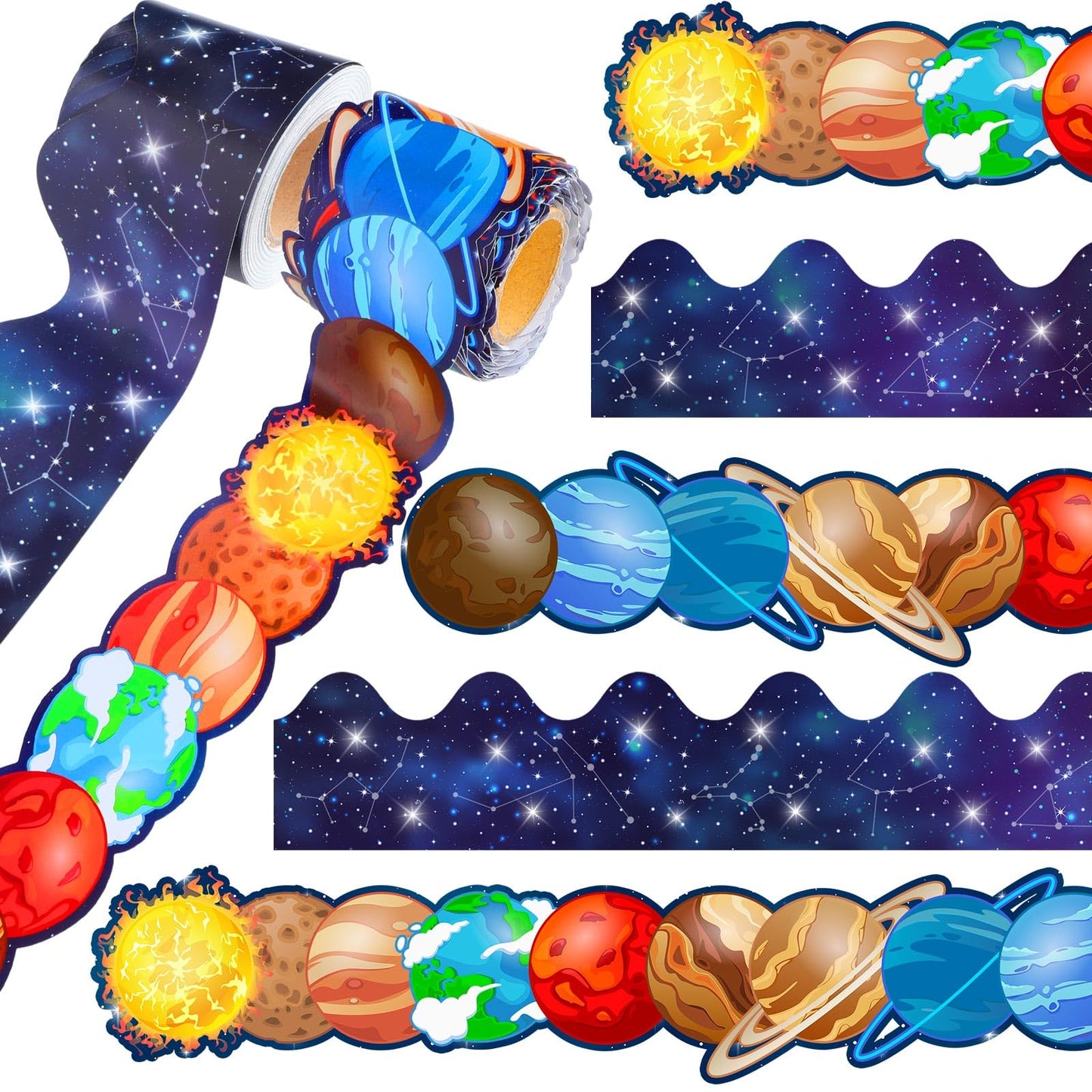 Trandraft 2 Rolls 65.6ft Space Bulletin Board Decorations Solar System Bulletin Board Borders Strips Space Classroom Decor Galaxy Back to School Trim Borders for Home Office
