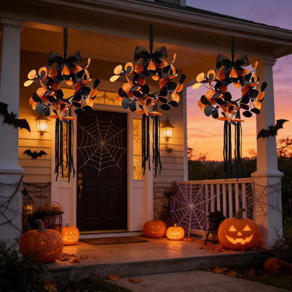 4 Pcs Small Halloween Hanging Wreaths with Artificial Orange Black Eucalyptus Leaves Dark Purple Berry Beads Gothic Mini Cabinet Wreath for Home Table Centerpieces Kitchen Halloween Party Decor