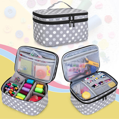 Luxja Double-Layer Sewing Accessories Organizer, Sewing Supplies Organizer for Needles, Thread, Scissors, Measuring Tape and Other Sewing Tools, Large/Polka Dots