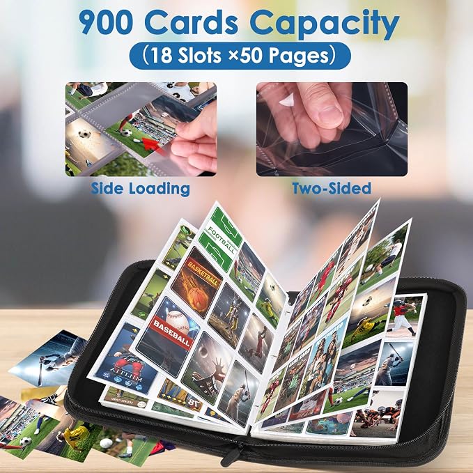 Homthy 900 Pockets Card Binder, Trading Card 9 Pocket Durable Card Holder Album, Baseball Card Protectors for Yugioh, MTC,TCG, Game Cards, Sports Cards (Cyan)