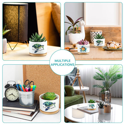 Teenyyou 6 Pcs Sea Turtle Decor Gifts Planters for Women Turtle Ceramic Succulent Pots with Bamboo Tray for Bathroom Office Home Indoor Ocean Themed Decorations Employee Appreciation (No Succulent)