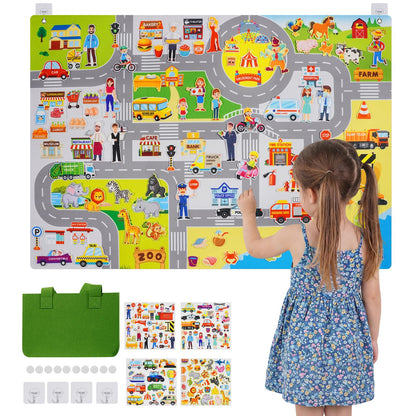 maglala Traffic Felt Busy Board for Toddlers, 40″ x 28″ Large Wall Toy 95PCS Car Road Play Set, Montessori Sensory Toys, Autism Learning Activities, Preschool Educational Gifts for Boys Girls Age 2-5