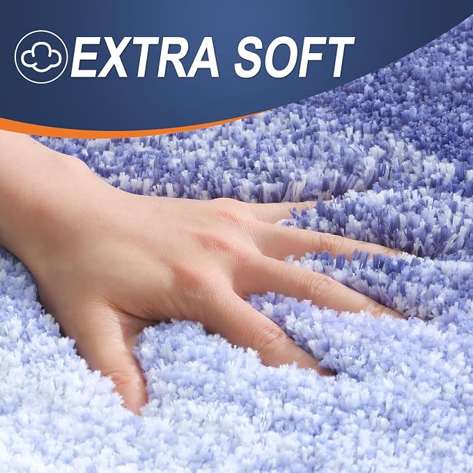 OLANLY Luxury Toilet Rugs U-Shaped 24x20, Extra Soft and Absorbent Microfiber Bathroom Rugs, Non-Slip Plush Shaggy Bath Mat, Machine Wash Dry, Contour Bathroom Mats for Toilet Base, Blue-Violet