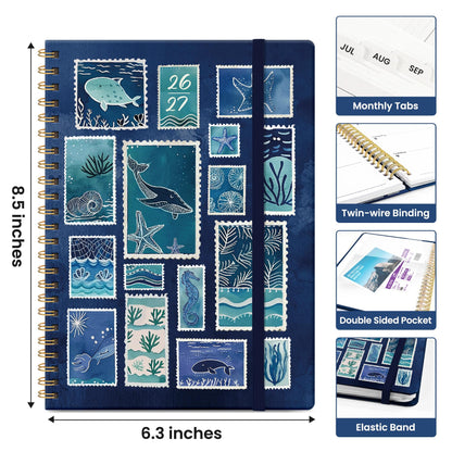 Planner 2026-2027, Academic Year Weekly and Monthly Calender Planner, from Jul 2026 - Jun 2027, Spiral Bound School Planning Book, Perfect for Teacher, Student, Women & Men, A5 (6.3" x 8.5"), Ocean Postmarks