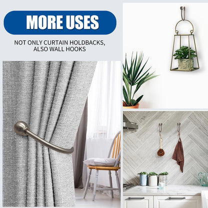 ARNORX Curtain Holdbacks Hooks Solid Steel Hooks Decorative French Ball End Curtain Drapery Tiebacks Heavy Duty, 2 PCs, Nickel Brushed