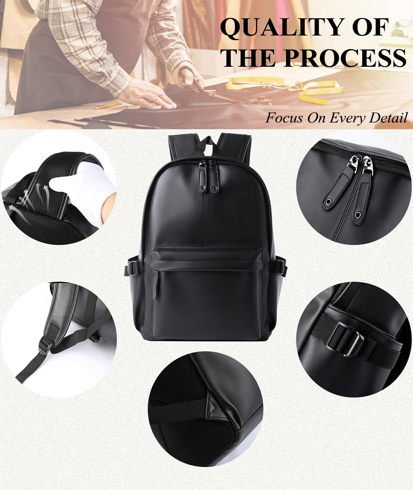 MATE ELAN Pu Leather Laptop Backack For Men Women Classic Water-Resistant Purse Airplane Travel Backpacks Work Business Bag Black