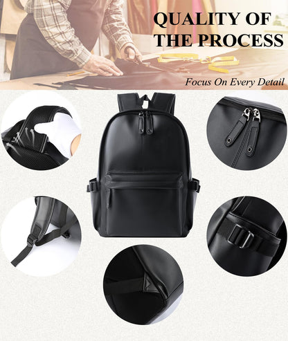 MATE ELAN Pu Leather Laptop Backack For Men Women Classic Water-Resistant Purse Airplane Travel Backpacks Work Business Bag Black