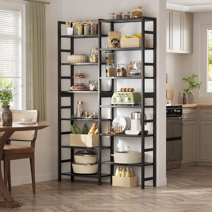 Homykic Double Wide Bamboo Bookshelf Black, 6-Tier Large Open Bookcase with 12 Display Shelves, 6ft Tall Freestanding Book Shelf for Home Office, Bedroom, Living Room, Plants