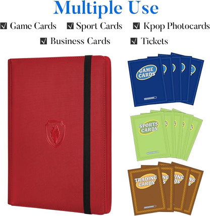 Premium 9 Pocket Card Binder for 540 Cards, Fabmaker PU Cover Trading Card Binder, Sturdy Card Collection Album, Sleek Card Holder Folders for Game Cards & Sports Cards, Red