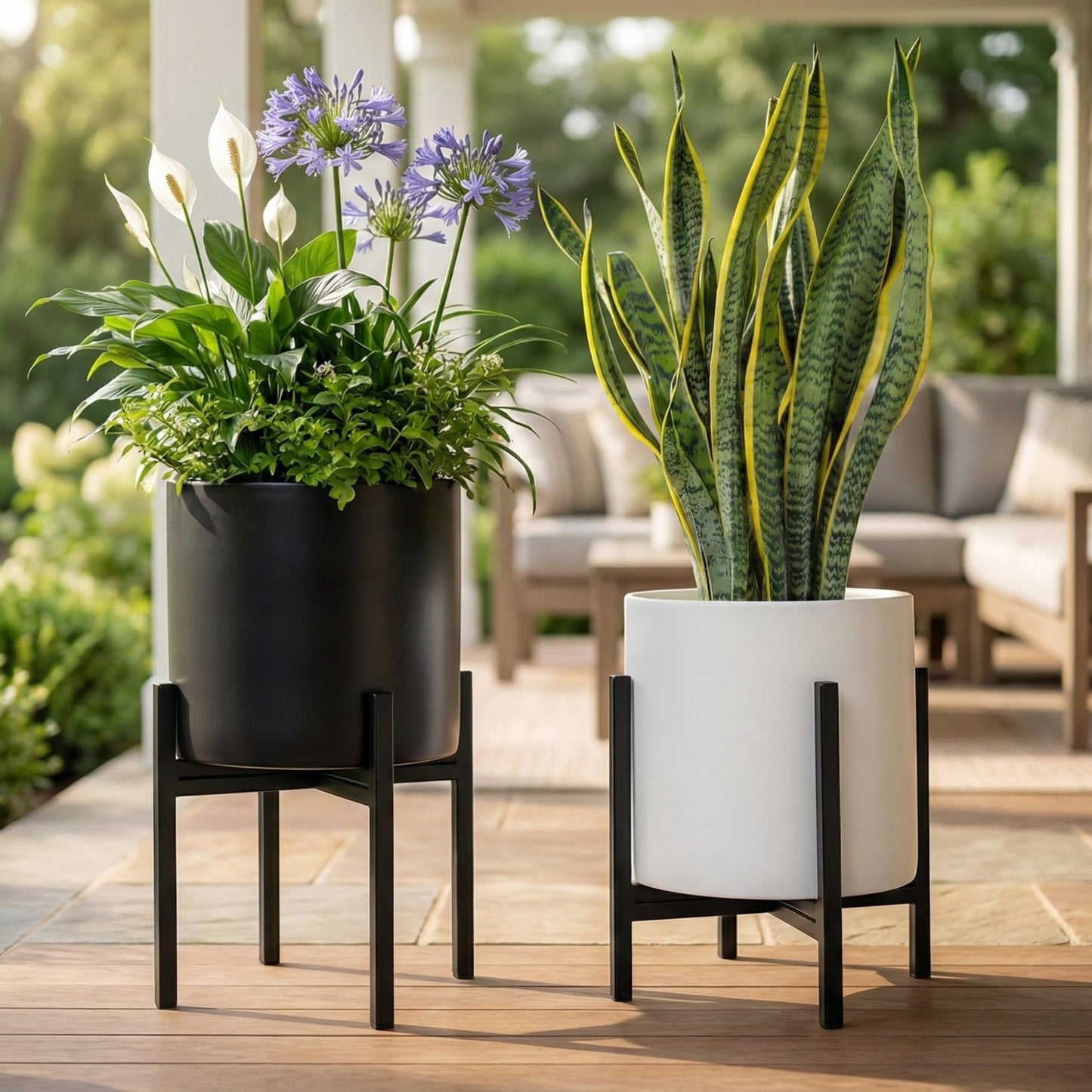 FaithLand Mid Century Plant Stand Indoor Outdoor (EXCLUDING 10" Plant Pot), Metal Planter Stand, Potted Plant Holder, Black, Hold Up to 10 Inch Planter - Fits Snake Plant - Upgraded Design.