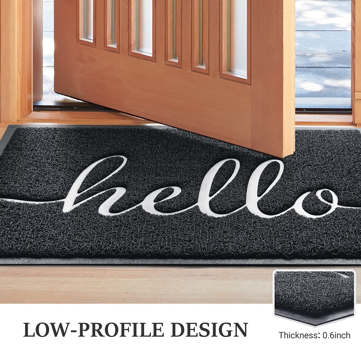 BeneathYourFeet Door Mat (36"x24",Black) Welcome Mat Low Profile Front Doormat Indoor Outdoor Door Non Slip Rugs for Entryway, Patio, High Traffic Areas