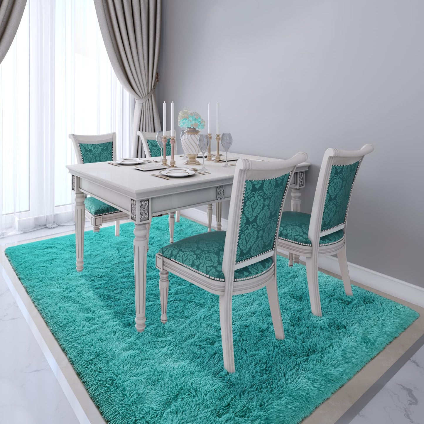 Terrug Blue Fluffy Area Rug for Living Room, 6x9 Ft Tie-Dyed Shag Throw Rugs, Soft Machine Washable Plush Carpet with Non Slip Backing for Girls Kids Room Bedroom Floor Decoration