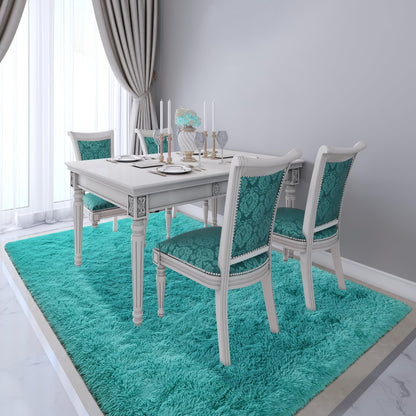 Terrug Blue Fluffy Area Rug for Living Room, 6x9 Ft Tie-Dyed Shag Throw Rugs, Soft Machine Washable Plush Carpet with Non Slip Backing for Girls Kids Room Bedroom Floor Decoration