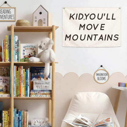 You’ll Move Mountains Nursery Banner-Hanging Rectangular Canvas Flag Poster Wall Art Decor for Kids Boy Girl,Bedroom Playroom Door Decoration,Christmas Gift 28.5"L×20"W
