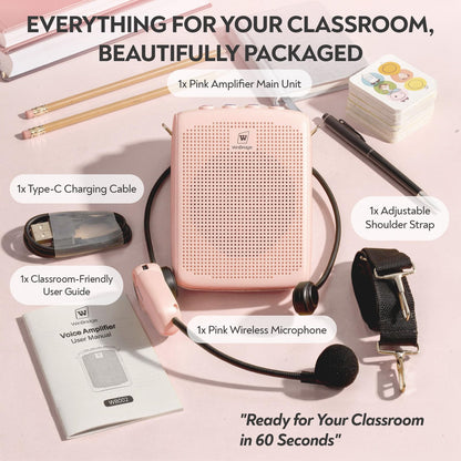 WinBridge Voice Amplifier with Bluetooth, Portable Speaker and Microphone Set, Wireless Mic Headset Speaker for Teachers, Tour Guide, Publick Speaking, Fitness Instructors, Features Mute, WB002 Pink
