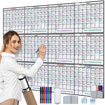 Dry Erase Year Calendar for Wall 45x55, Family Office Undated Yearly Annual Large, 12 Giant Erasable Month Wall Classroom, Rolled Whiteboard White Board, for Calendar Dry Planner Erase Reusable