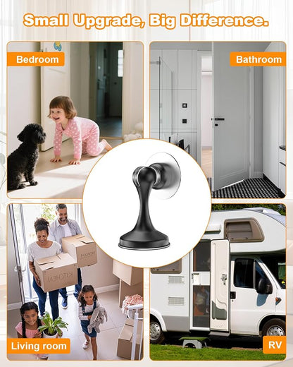 Crosize Magnetic Door Stoppers 8 Pack, Stainless Steel Door Stops for Wall and Floor Mounting, Door Holder Keep Door Open, No Drilling Door Stop with 3D Adhesive Tapes, Black