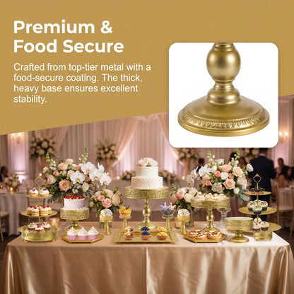 Jucoan 10 Pieces Gold Metal Cake Stand Set, Cupcake Holder Pastry Candy Fruits Serving Plate, Gold Dessert Table Stands and Trays Set for Wedding Birthday Baby Shower Bridal Shower Tea Party