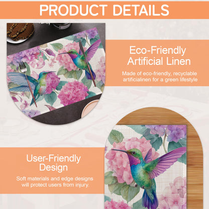 Hummingbird Placemat Set of 6,Flower Floral Heat Resistant Linen Table Mats for Indoor Outdoor Home Kitchen Dining Room Table 12x18Inch