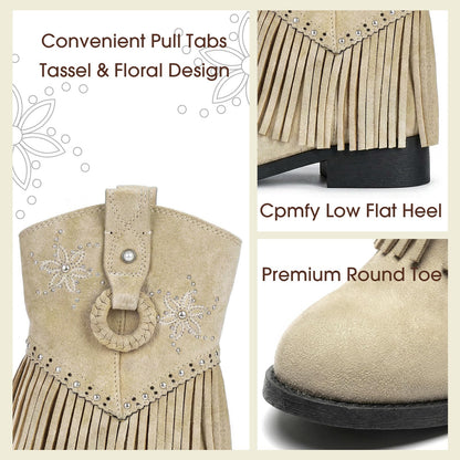 Choiran Fringe Cowgirl Boots for Girls - Floral Cowboy Boots for Little Kid/Big Kid/Toddler, Comfortable Non-Slip Suede Western Shoes for Daily, Rodeo Theme Party, Casual Wear