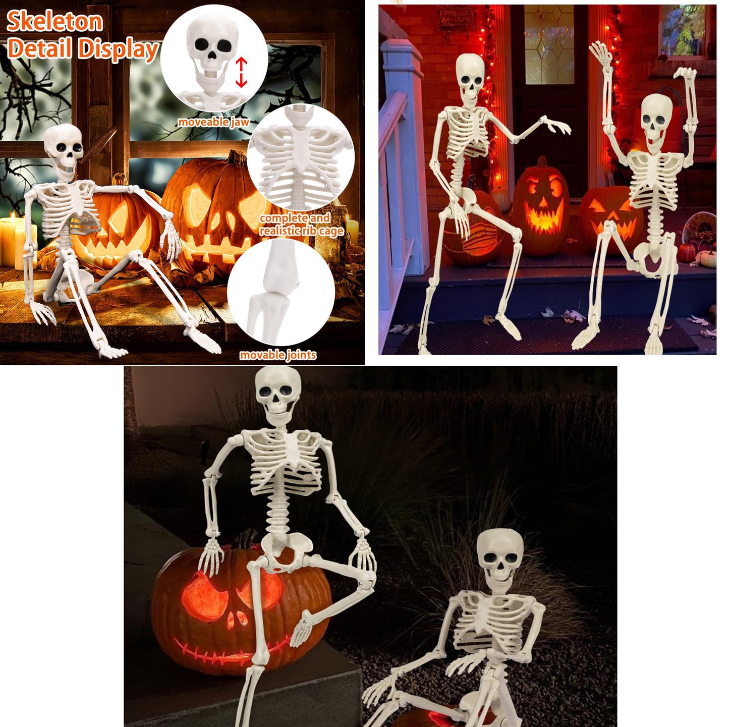 LIYUANBAIHUO 5 PCS Halloween Skeletons,16" Halloween Full Body Hanging Skeleton with Movable Posable Joints,Posable Skeletons for Graveyard Decorations, Spooky Scene Party Favors
