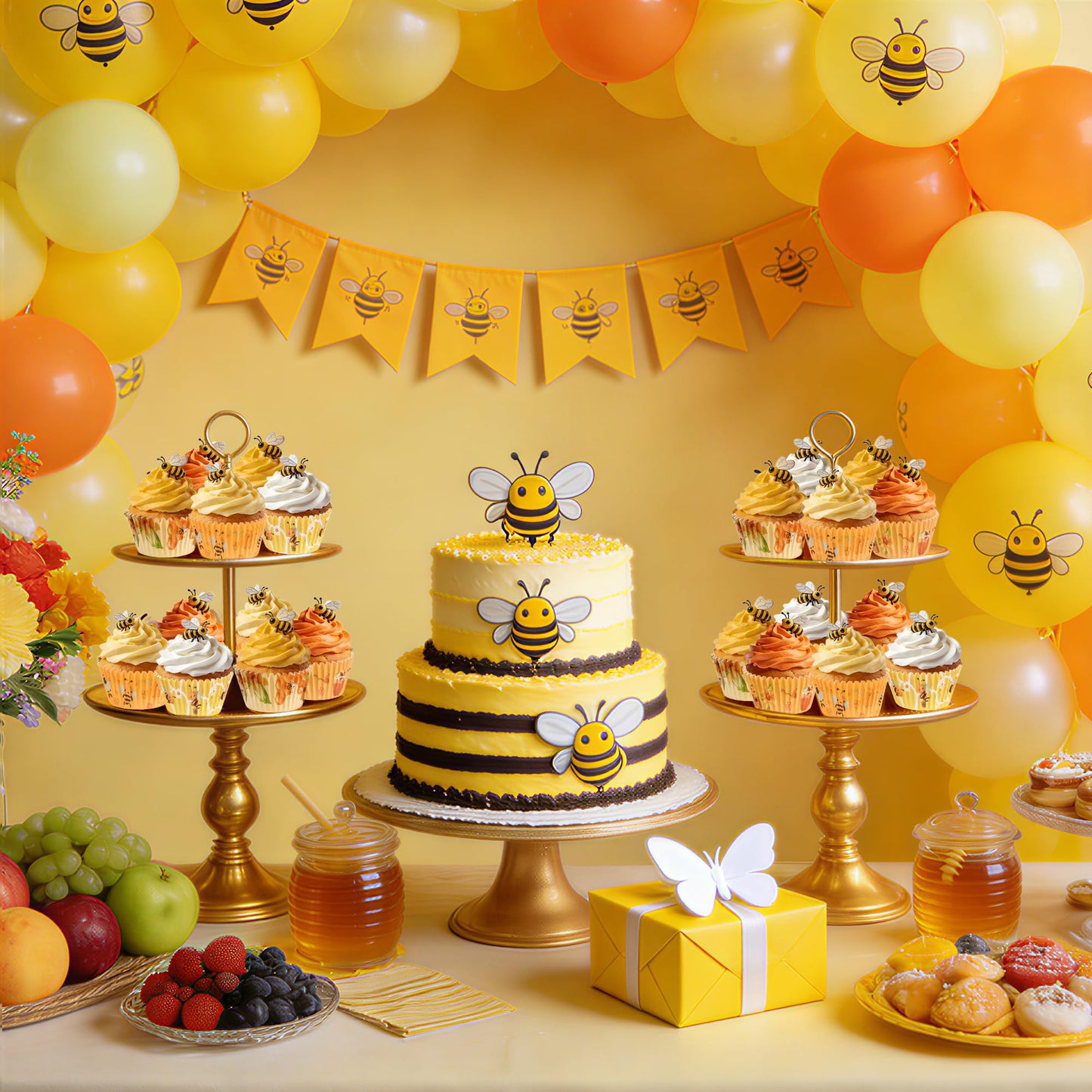 Glavatrix Bee Cupcake Liners, 200PCS Honey Bee Paper Baking Cups Yellow Muffin Cupcake Wrappers for Happy Bee Day Baby Shower Gender Reveal Spring Summer Garden Birthday Party Cake Dessert Decorations