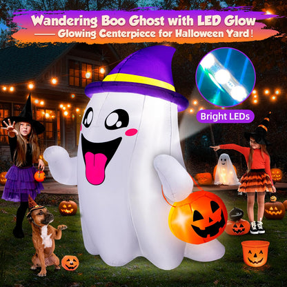 5FT Halloween Inflatables Ghost with Pumpkin Halloween Decorations Outdoor Built-in Bright LED Lights Blow Up Yard Decoration Blowups for Garden Lawn Indoor Party Holiday