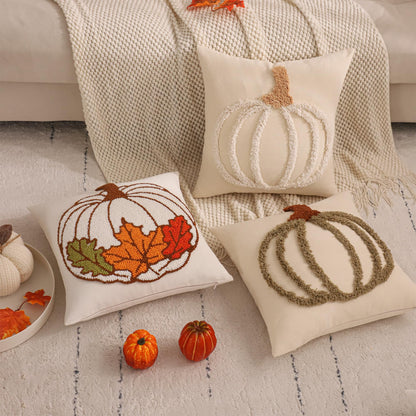 LUOYEHK Halloween Pillow Covers 18x18 Set of 2 White Pumpkin Embroidered Throw Pillow Covers Farmhouse Thanksgiving Home Decor Cushion Covers for Couch Sofa Bed