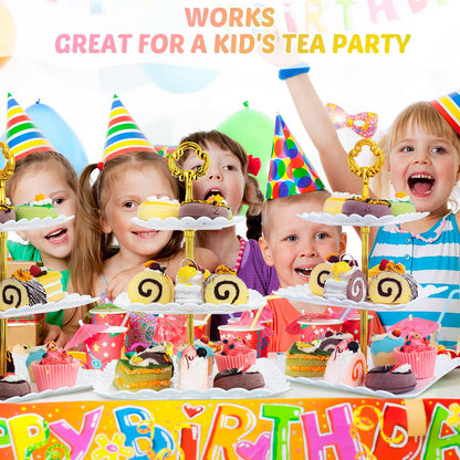 Gandeer 6 Sets of 3 Tier Tea Party Cupcake Stand, White Plastic Cupcake Dessert Plates Square Display Trays for Cake Fruit Candy Display Tower for Wedding Birthday Baby Shower Decorations