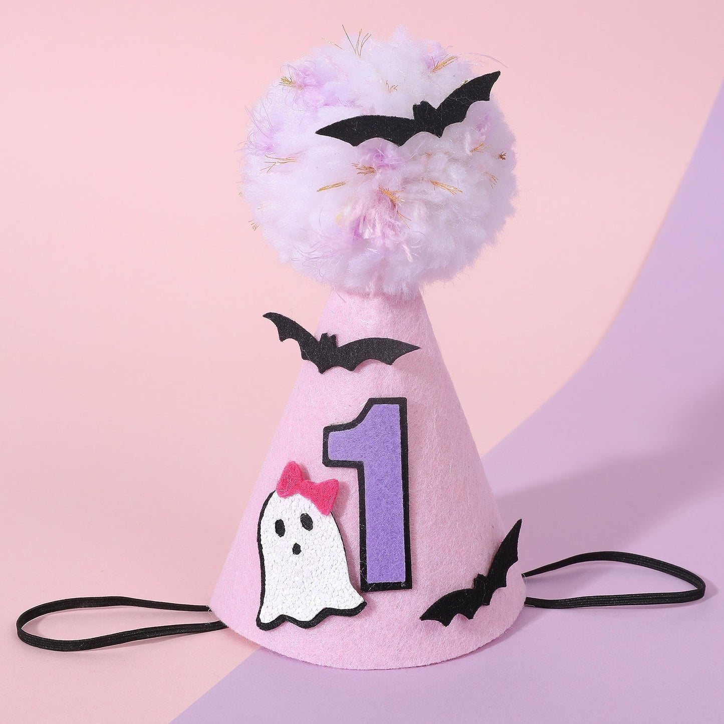 Agkvw Halloween Pink Ghost 1st Birthday Hat with Bats - Spooky One Birthday Crown, Cute Halloween 1st Bday Decoration for Girls, My FirstHalloween Bday Decor