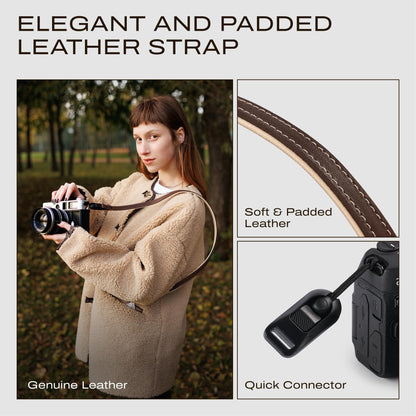 C Coiro Slim Leather Camera Strap with Quick Release, Neck Adjustable Camera Shoulder Strap SLR Compatible with All Camera Brands Padded/Brown