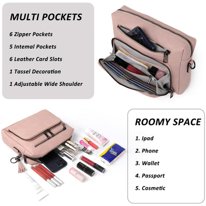 TANTOMI Crossbody Bags for Women Trendy Crossbody Purse Shoulder Handbags Vegan Leather Built in Wallet for Traver-Pink