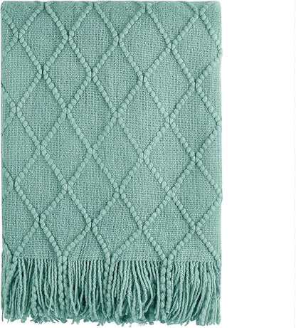BOURINA Dark Cyan Throw Blanket 50x60 Inches Throw Textured Solid Soft Sofa Couch Decorative Knit Blanket