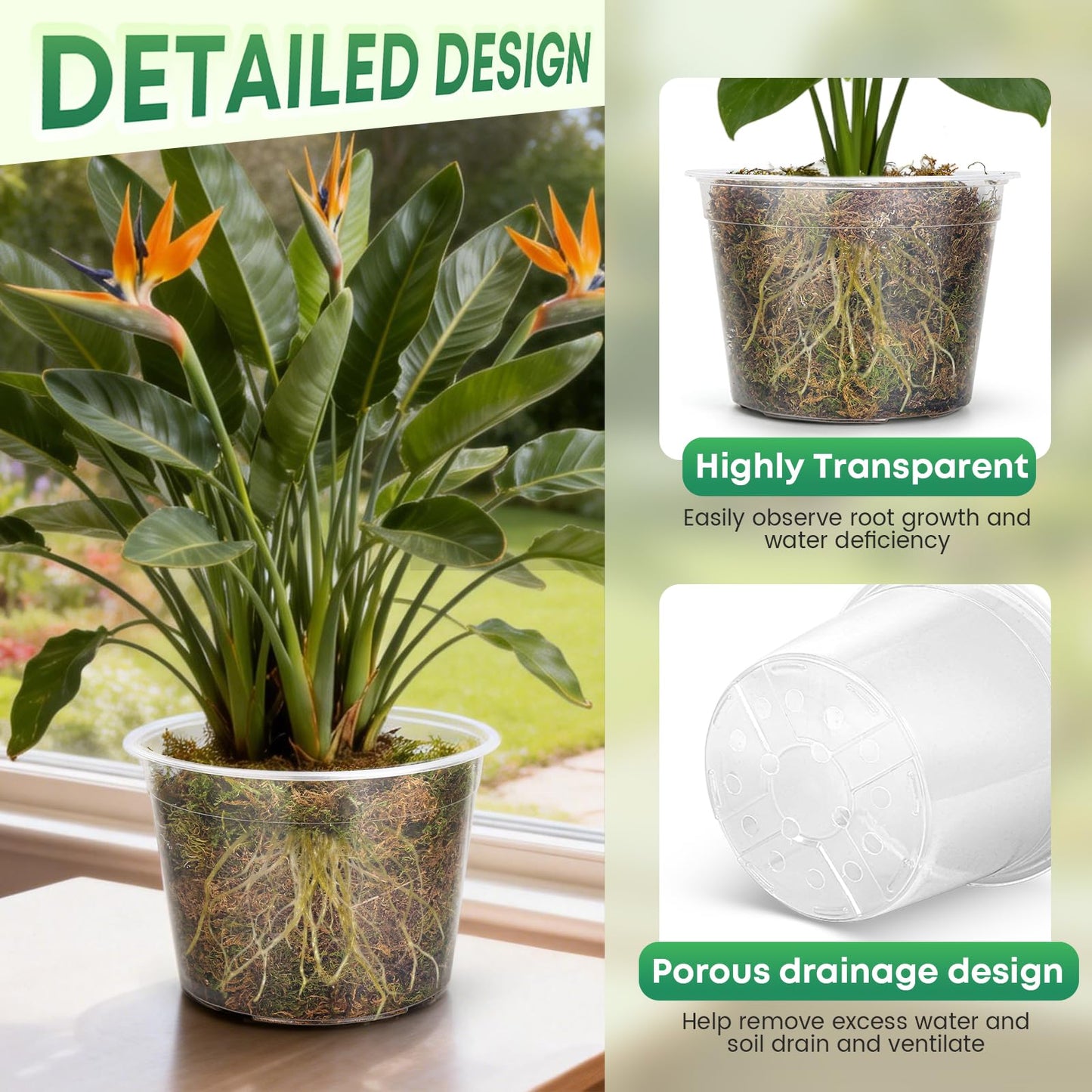 WTXHOP 15 Pack 8/10/12 Inch Large Clear Nursery Pots with Drainage Hole, Plastic Plant Pots for Seedling Flower Vegetable, Indoor Outdoor Gardening, Used as Liner Inside Decorative Pot (8 10 12 inch)