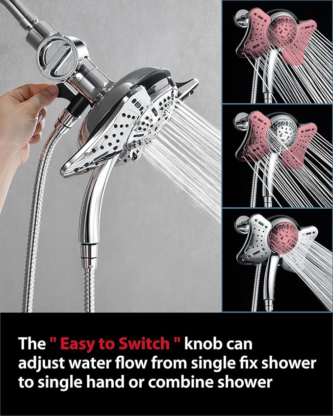 GRICH 2.5GPM Shower Head with Handheld Spray Combo: 2 in 1 Rainfall Shower Heads high pressure & Handheld Shower Head, 9 Spray Modes/Settings Detachable Shower Head with 60 Inch Hose, Chrome Filtered