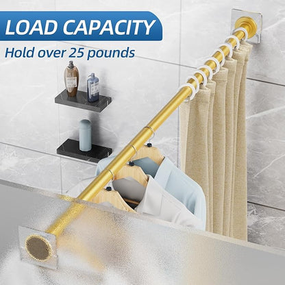 CorkLatta Gold Shower Curtain Rod,1 Inch Diameter Stainless Steel Adjustable Spring Tension Rods 32 to 92",with Holders,Anti-Slip,Curtain Rods No Drilling(1 Pack)