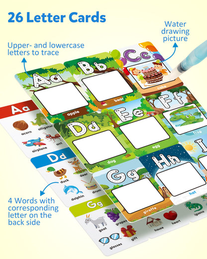 Coogam Water Coloring Alphabet Cards, Aqua Painting Water Drawing 26 Letters ABC Words, Montessori Educational Learning Toy Gift for 3 4 5 Year Old Kids