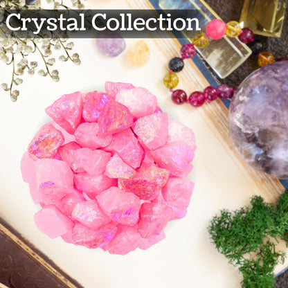 Amazing Gemstone Angel Aura Rose Quartz Raw Crystals and Healing Stones, Natural Rocks for Tumbling - DIY Raw Stones and Crystals, 2 Pieces