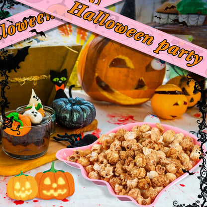 Sawysine 24 Pieces Halloween Party Serving Trays, Plastic Orange Pumpkin Black Cat White Ghost Plates Halloween Party Tableware Supplies for Holiday Decorations(Pink,Ghost)