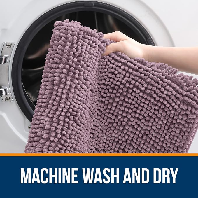 OLANLY Small Bathroom Rugs 24x16, Extra Soft Absorbent Chenille Bath Rugs, Rubber Backing Quick Dry, Machine Washable Bath Mats for Bathroom Floor, Tub and Shower, Home Decor Accessories, Deep Plum
