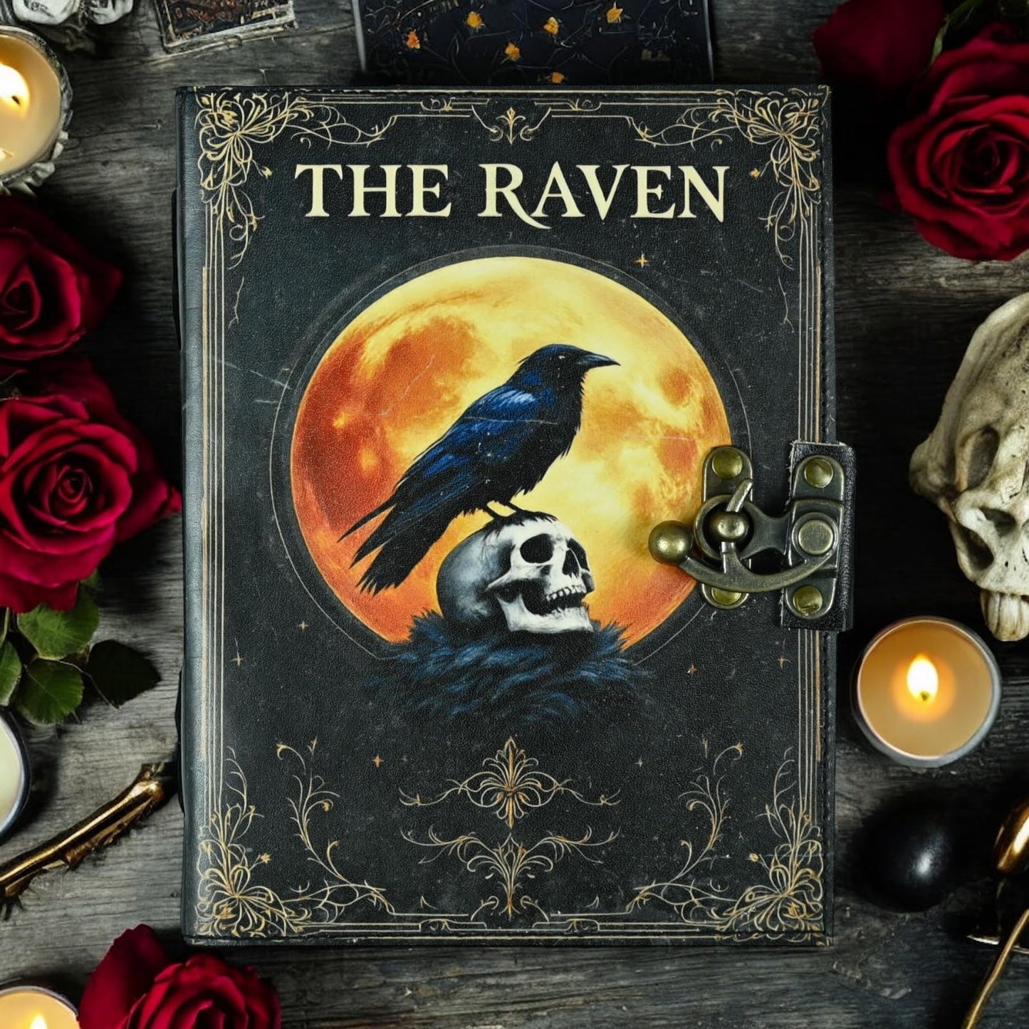 Leather Raven Journal Spooky Gifts For Women Raven Decor Grimoire Journal Witch Supplies Witchy Journal Witchcraft Supplies Gothic Journal Halloween Book Decor Gothic Notebook 10x7 Inch, 200 Page
