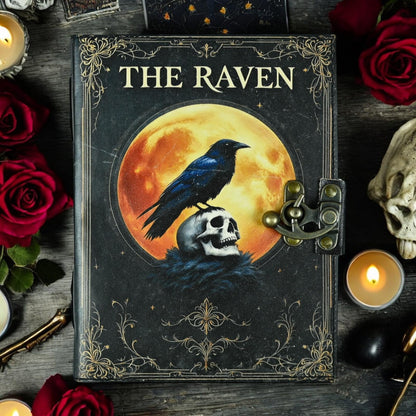 Leather Raven Journal Spooky Gifts For Women Raven Decor Grimoire Journal Witch Supplies Witchy Journal Witchcraft Supplies Gothic Journal Halloween Book Decor Gothic Notebook 10x7 Inch, 200 Page
