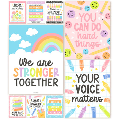 Hadley Designs Motivational Poster for Classroom Decor -9 Growth Mindset Classroom Posters Elementary, Inspirational Wall Decor Middle School, Teacher Must Haves, Pastel Bulletin Board Decorations