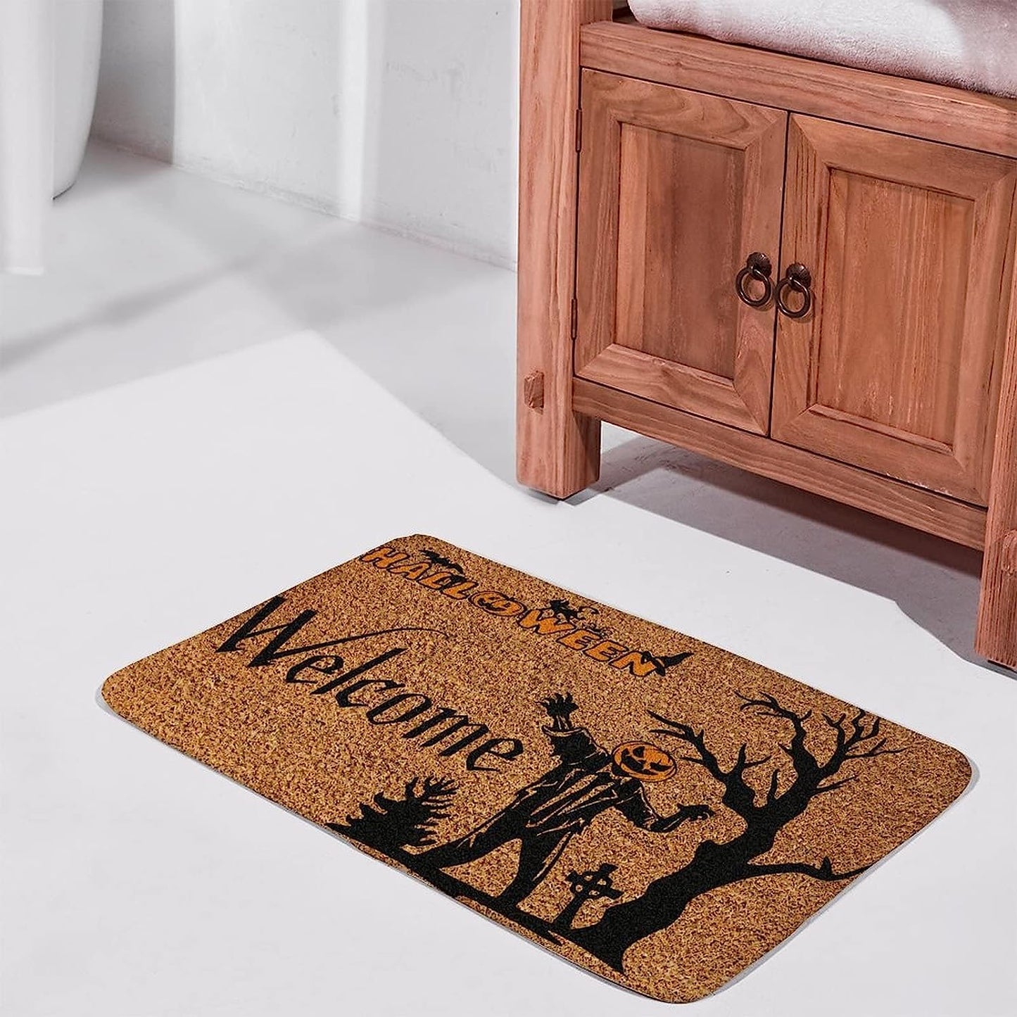 Beware of Hitchhiking Ghost Doormat - Haunted Mansion Horror Halloween Door Mat for Home, Kitchen, Bathroom Decoration - Housewarming Gift 30X17 Inch