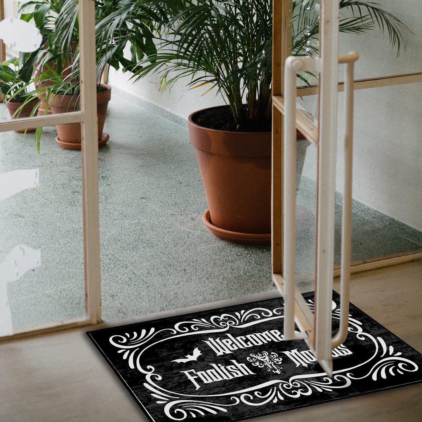 Shelinh Welcome Foolish Mortals Custom Doormats Funny Front Door Mat Cute Welcome Mat Non Slip Indoor18x30 Inch