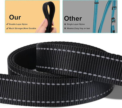 Soft Neoprene Padded Dog Collar and Leash Set for Small Medium Large Dogs, Reflective Durable Nylon Dog Collar with 5ft Leash Easy for Walking, Black,Neck fit 14.0-23.5’’